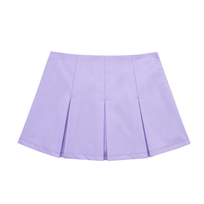 High Waist Wide Pleated Solid Color Pantskirt Women's Skirt