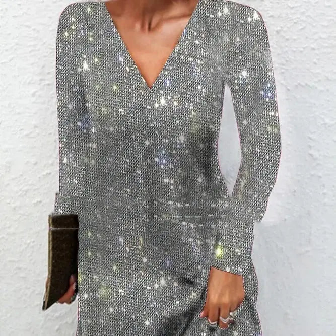 Elegant Sexy Sequined V-neck Dress Glamour Gale