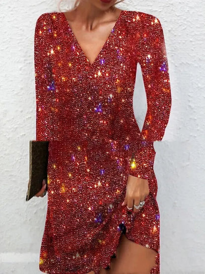 Elegant Sexy Sequined V-neck Dress Glamour Gale