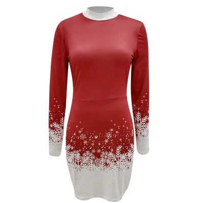 European And American Christmas Printed Long Sleeve Dress A-lineskirt Women Glamour Gale