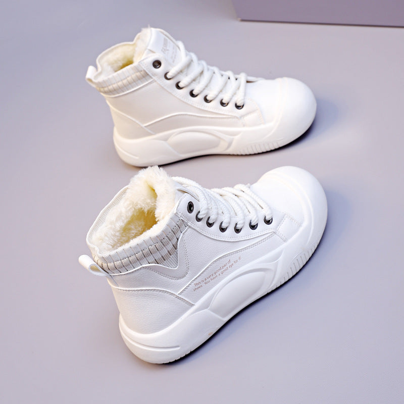 Women's Autumn And Winter Fleece-lined High-top Casual Shoes