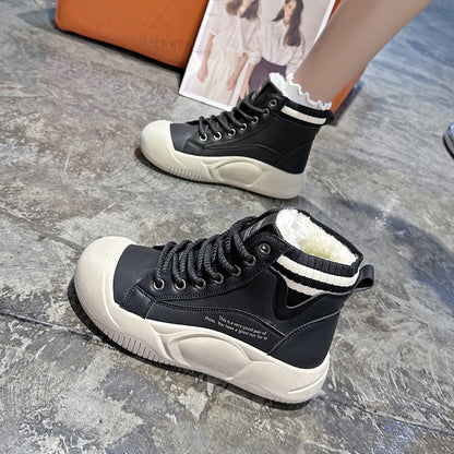 Women's Autumn And Winter Fleece-lined High-top Casual Shoes