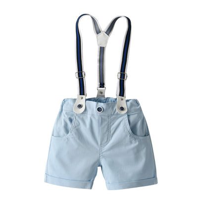 British Gentleman Suspender Pants Two-piece Summer Short-sleeved Men's Clothing