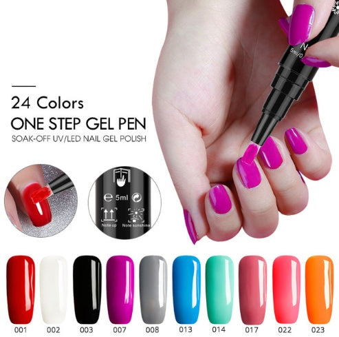 3 In 1 Gel Nail Varnish Pen Glitter One Step Nail Art Gel Polish Hybrid