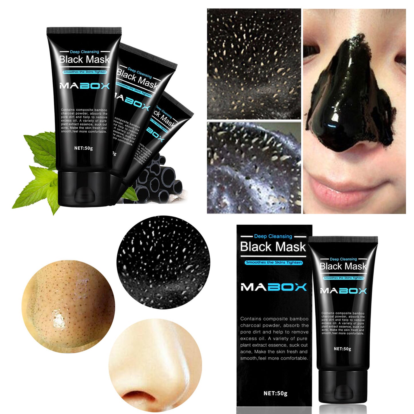 MABOX:  Black Mask Peel Off Bamboo Charcoal Purifying Blackhead Remover Mask Deep Cleansing for AcneScars Blemishes WrinklesFacial