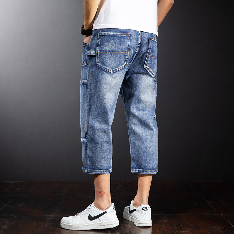 Seven Points Denim Shorts Men Straight Loose Over The Knee Medium Pants Fat Guy Pants - Glamour Gale