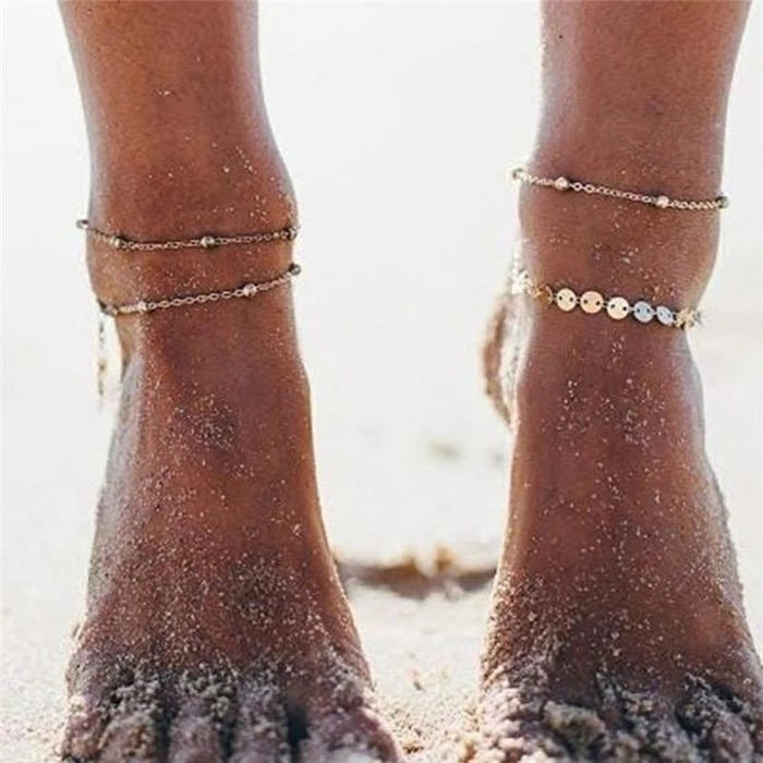 Copper sequin anklet