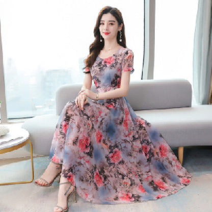 Korean Style Printed Summer Middle-aged Female Dress