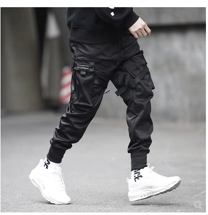 Hot Sale Men Black Hip Hop Cargo Pants Elastic Waist Jogger Trousers Sweatpants Pockets Full Length Casual Fashion - Glamour Gale