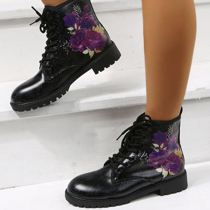 Autumn Casual Lace Up Ankle Boots Round Head Chunky Heel Boots