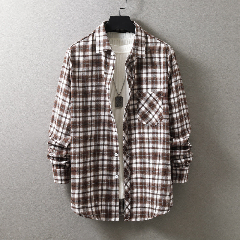 Fashion Casual Plaid Shirt Korean Style Loose Men's Long Sleeve Shirt