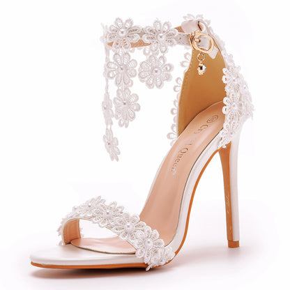 Tassel Sandals White Word Buckle High Heels