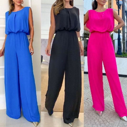 Collage Backless Solid Color Casual Jumpsuit