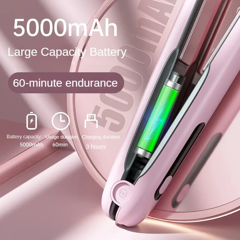 Cordless Hair Straightener Flat Iron Mini 2 IN 1 Roller USB 5000mAh Max 200 Degree Portable Cordless Curler 4 Levels Dry And Wet Uses