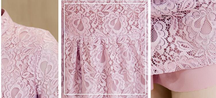 Stand-up Collar Lantern Long-sleeved Lace Dress