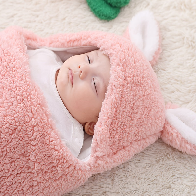 Super Soft Baby Sleeping Bag Fluffy Fleece Newborn Blanket Swaddle Blankets, Unisex Baby Wrap For Newborn Baby Boys Girls With Head-Protecting & Head-Supporting Function, Wearable Swaddle Sleep Sack