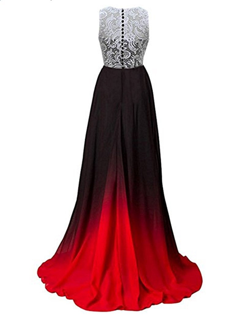 Women's Gradient Chiffon Tube Top Lace Trailing Gown Dress