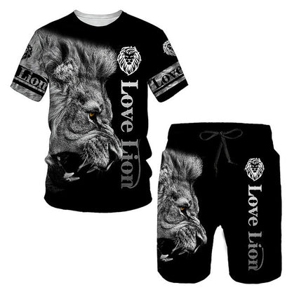 3D Printed Women's And Men's T Shirt Set Fashion Men's Lion Sportswear