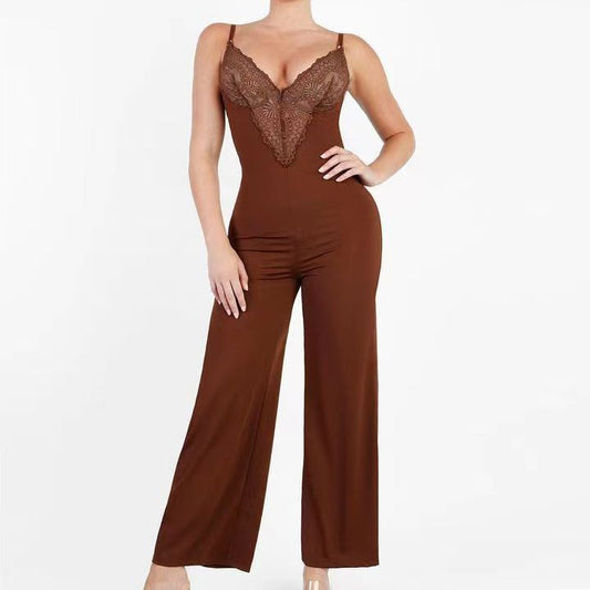 Lace Push Up Belly Contracting And Close-fitting Jumpsuit