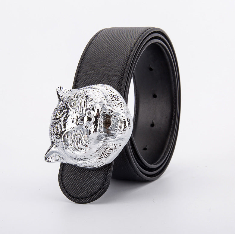 Tiger Head Smooth Buckle Leather Belt