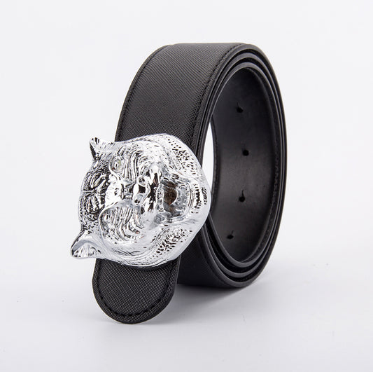 Tiger Head Smooth Buckle Leather Belt