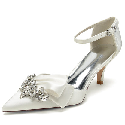 Wedding Bride Mid And Low Heel Pointed Toe Rhinestone High Heels