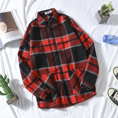 Autumn Brushed Plaid Shirt Men