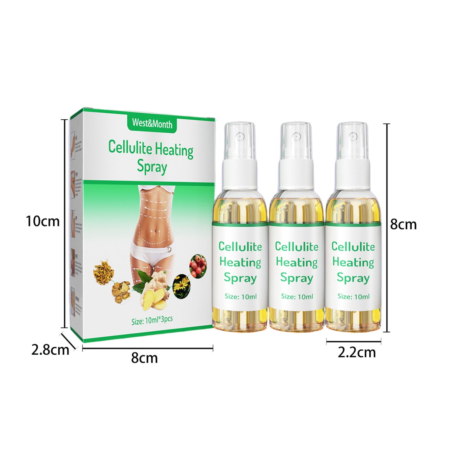 WEST & MONTH - Cellulite Heating Spray, Body Firming Spray Gentle Moisturizing 10ml x 3pc