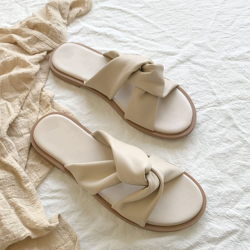 Bowknot flat sandals and slippers women