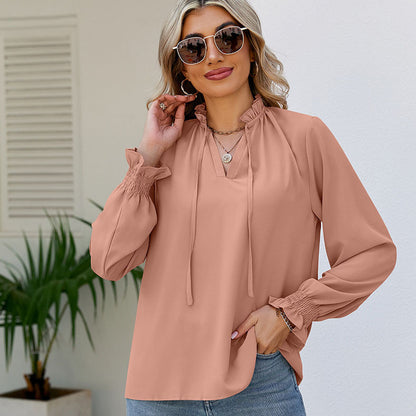 Women's Loose Soft Shirt Lace-up Chiffon Shirt