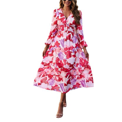 Autumn Women's Clothing Bohemian Holiday Casual Printed Dress