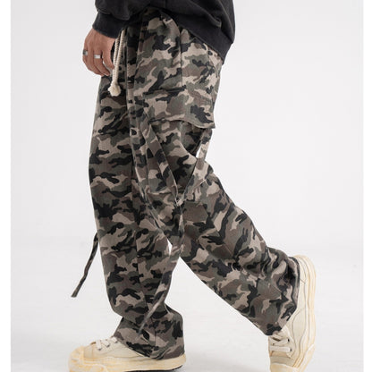 High Street Elastic Waist Camouflage Workwear Wide Leg Trousers