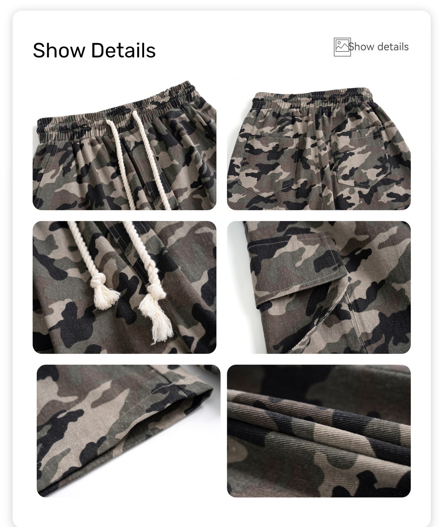 High Street Elastic Waist Camouflage Workwear Wide Leg Trousers