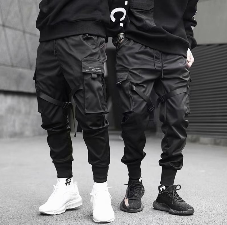 Ribbons Harem Joggers Men Cargo Pants Streetwear Hip Hop Casual Pockets Cotton Track Pants - Glamour Gale