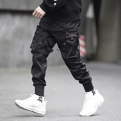 Ribbons Harem Joggers Men Cargo Pants Streetwear Hip Hop Casual Pockets Cotton Track Pants - Glamour Gale