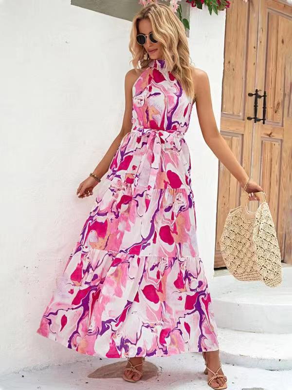 Printed Bohemian Sleeveless Ruffle Dress For Women