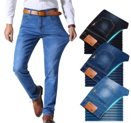 Straight slim business denim trousers