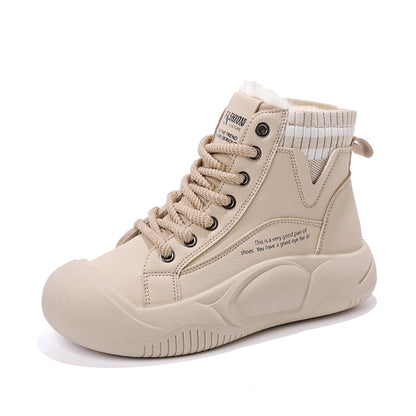 Women's Autumn And Winter Fleece-lined High-top Casual Shoes