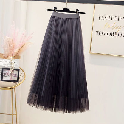 Spring And Summer Starry Sky Gradient Mesh Women's Mid-length Slimming Pleated Skirt