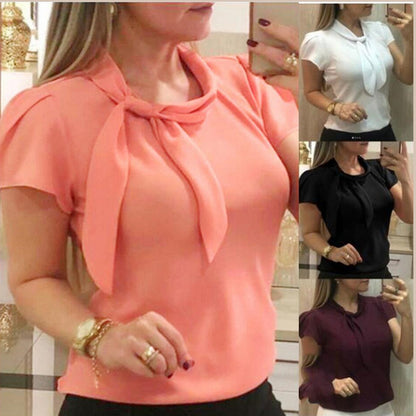 Ladies chiffon lace up short sleeve top