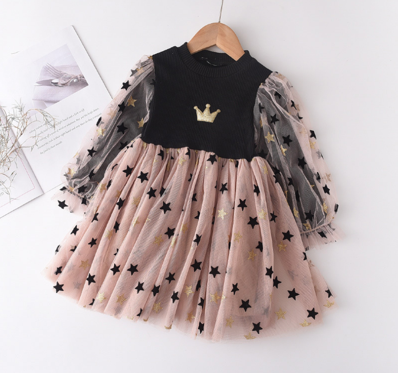 Girls' Autumn Long Sleeve Mesh Dress