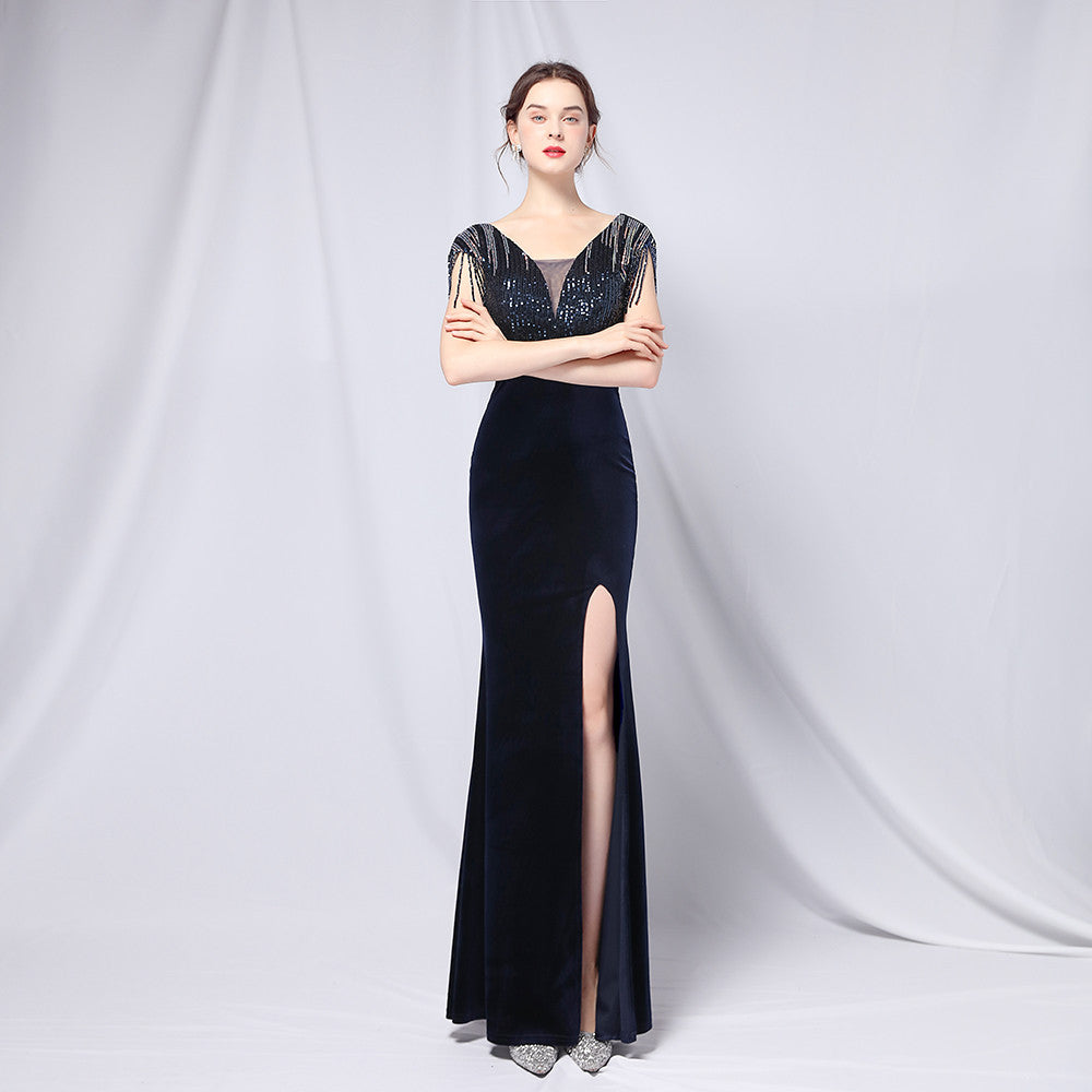 One-shoulder Banquet Evening Dress Skirt Company Annual Meeting Feminine Long Split