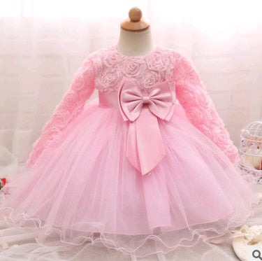 Long-sleeved girls dress rose children's wedding dress skirt