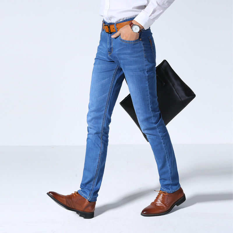 Straight slim business denim trousers