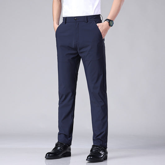 Ice Silk Draping Suit Pants Men's Summer Thin High Elastic