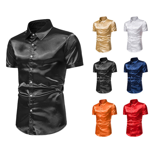 Men's Glossy Non-ironing Shirt Short Sleeve