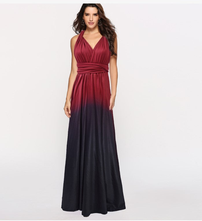 Cross Backless Sexy Lace-up Gradient Color Long Dress