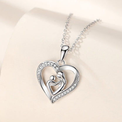 S925 Sterling Silver Heart Mother And Child Hug Pendant