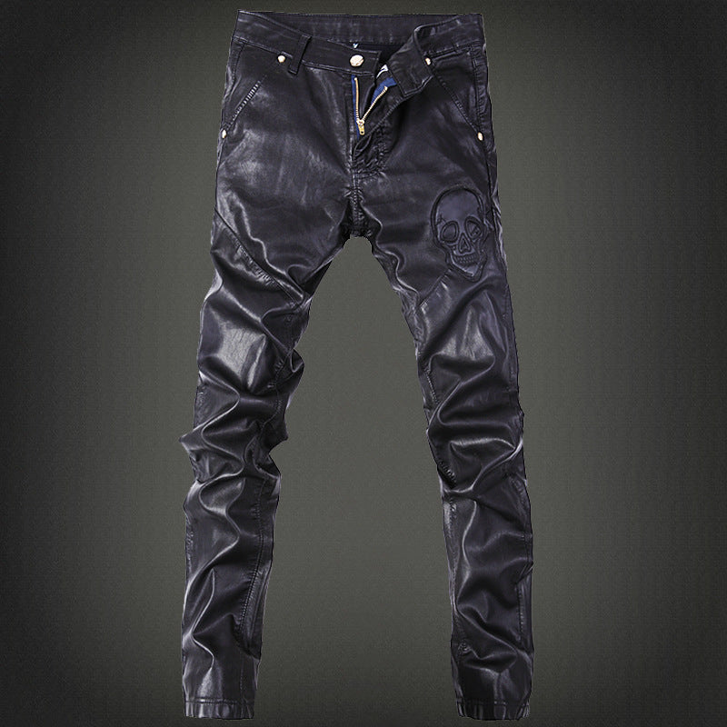 Autumn And Winter Black Men's Performance Leather Pants