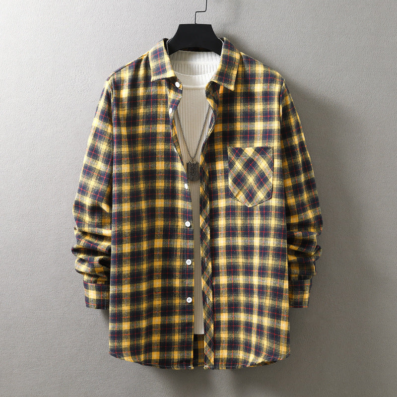 Fashion Casual Plaid Shirt Korean Style Loose Men's Long Sleeve Shirt